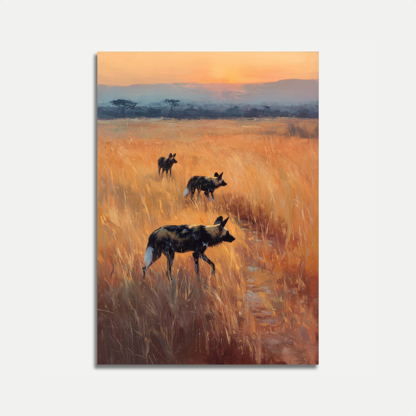 Afrikaanse Wilde Honden bij Zonsondergang Poster