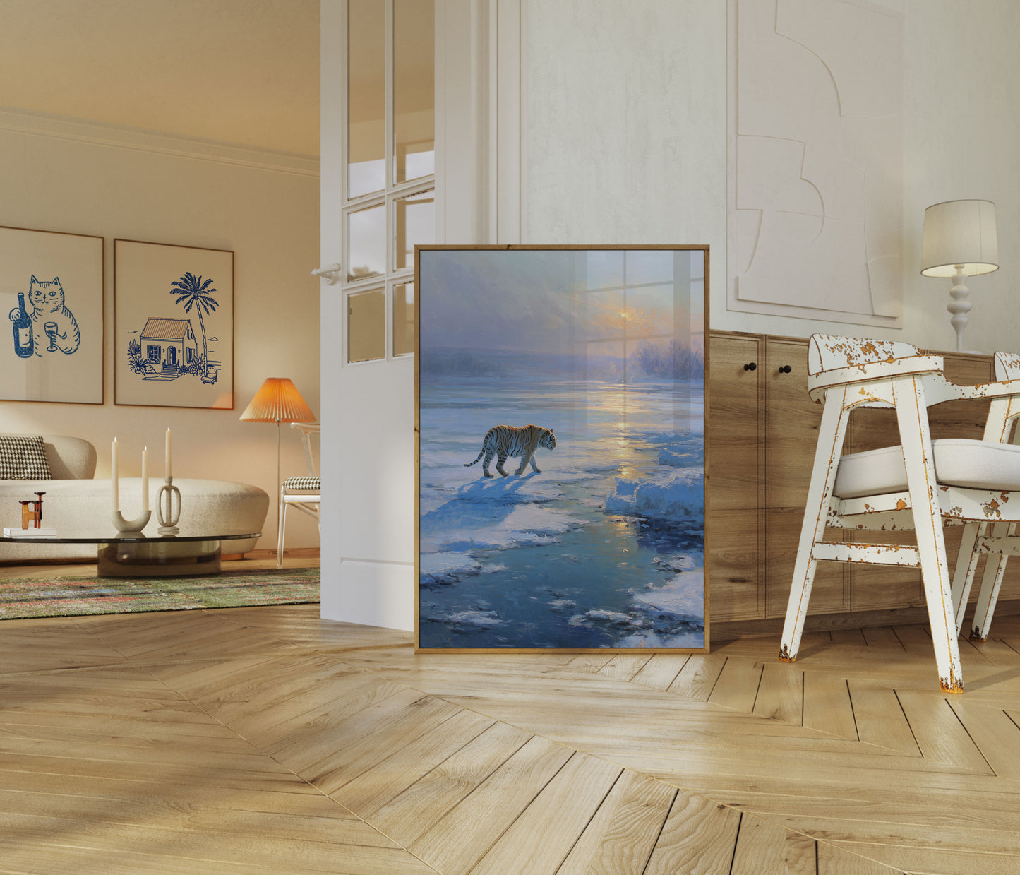 Tiger Walking on Frozen River Poster