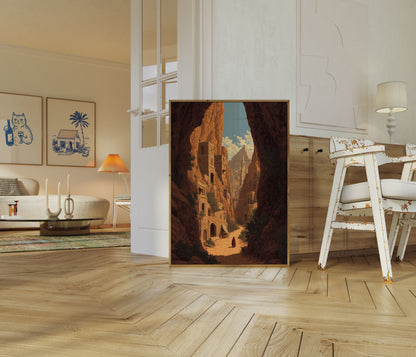 Plakat over arkitektur i gamle kanyonbyer