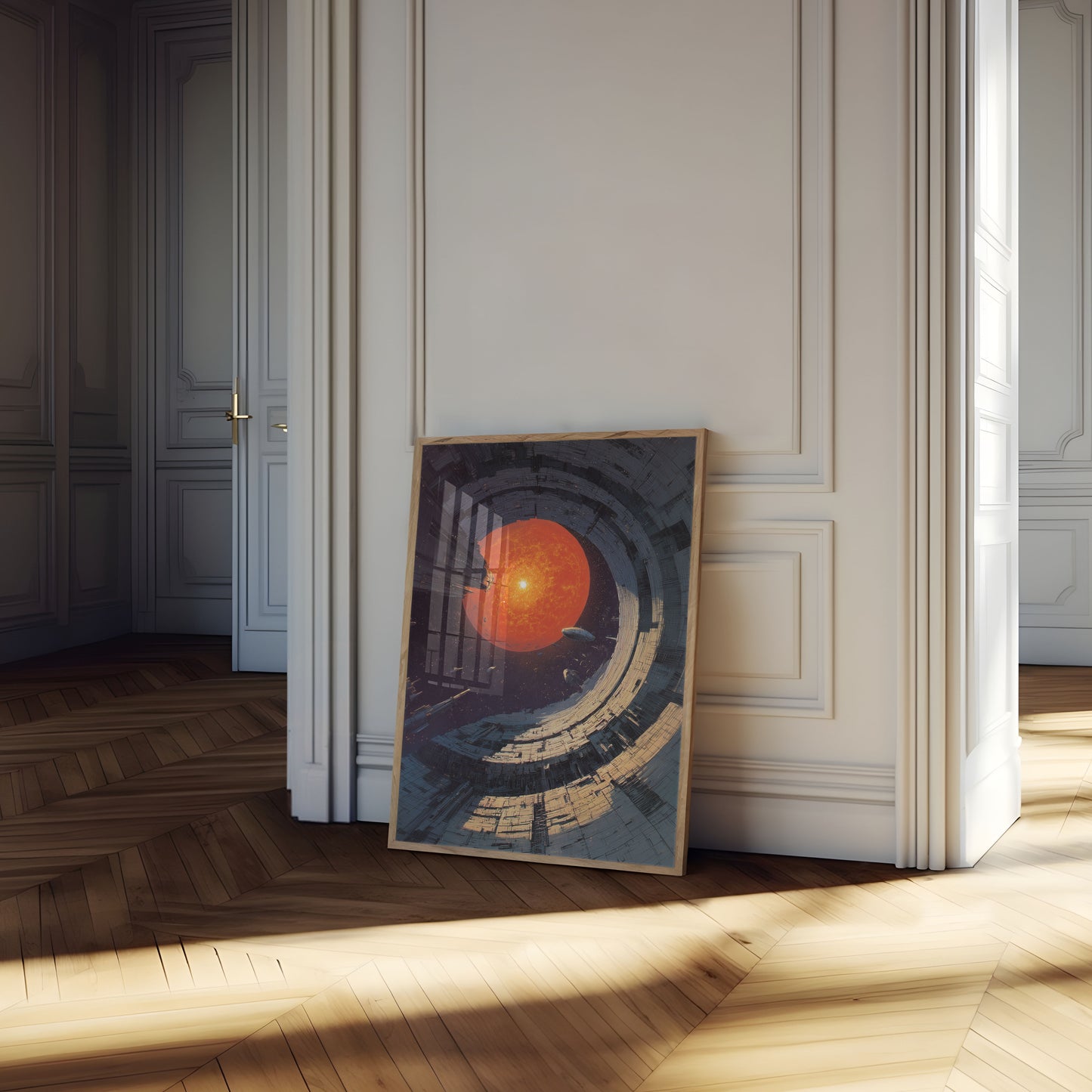 Futuristische ruimtestationaffiche