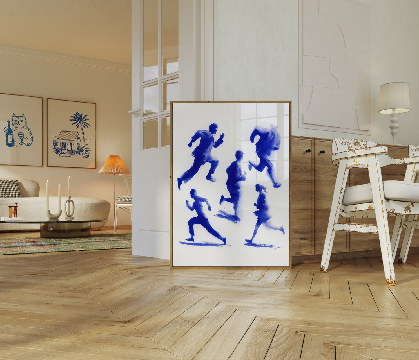 Blue Motion Running Silhouettes Poster