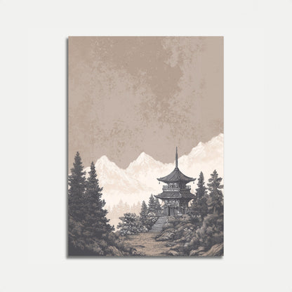 Asiatisk Pagode Bjerglandskab Plakat