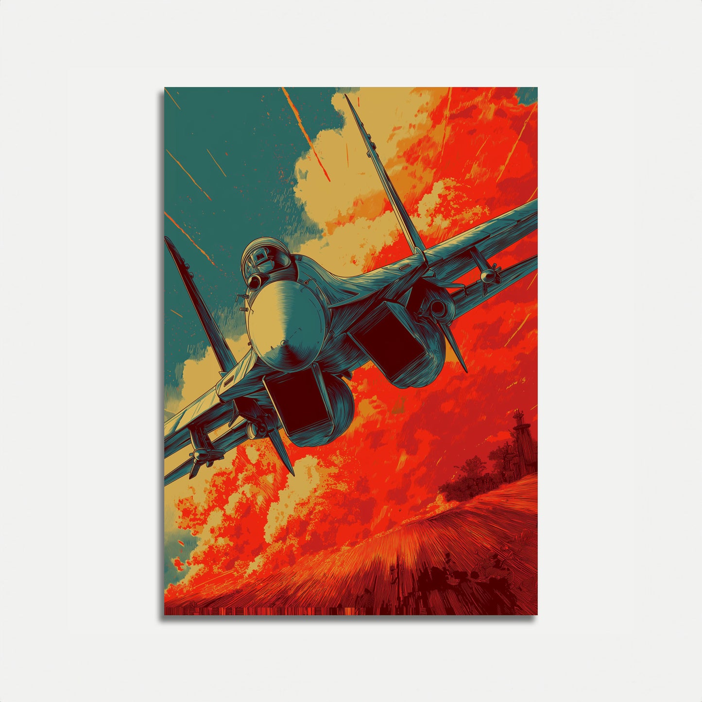 Burning Skies Fighter Jet Poster