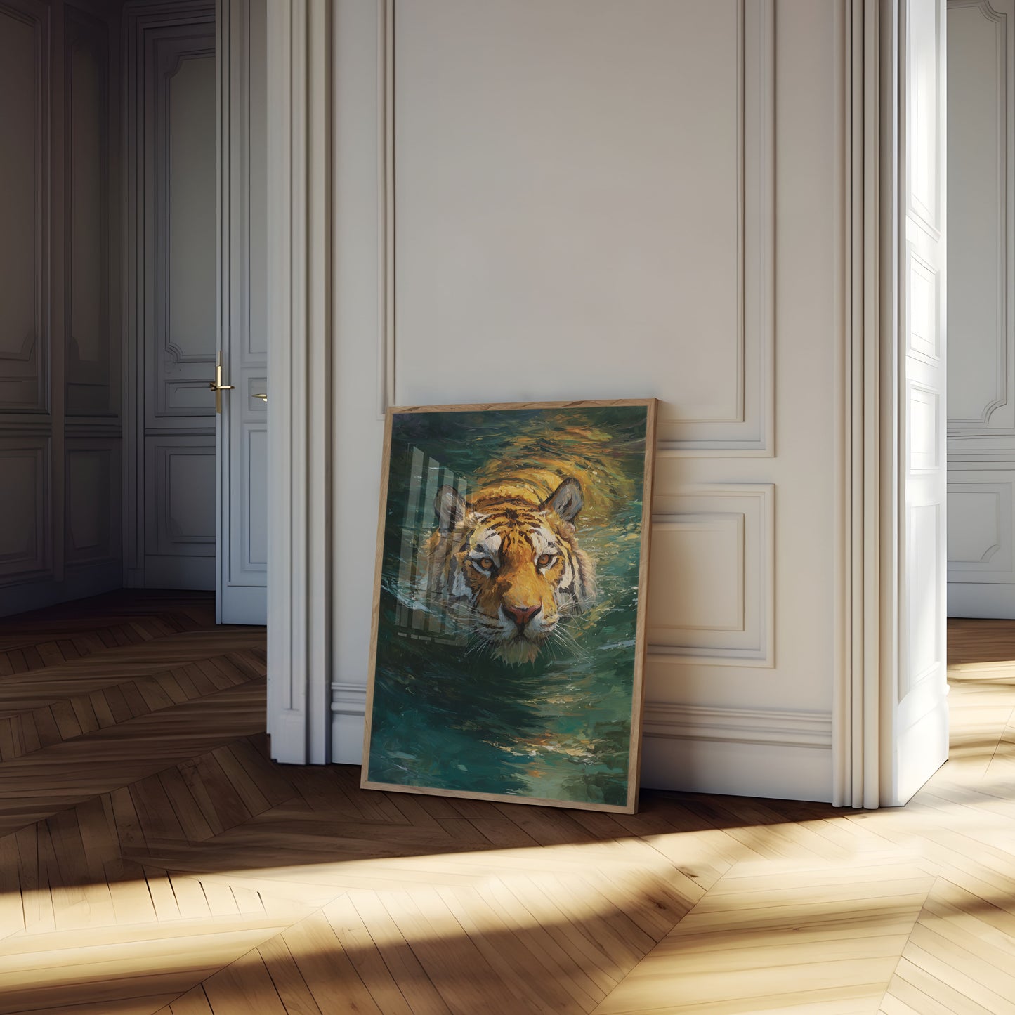 Tiger Swimming in Water Poster