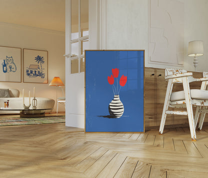 Affiche Tulipes Rouges dans un Vase Rayé