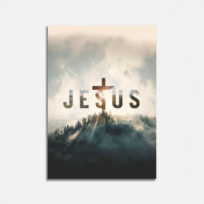 Divine Light in Misty Forest Poster