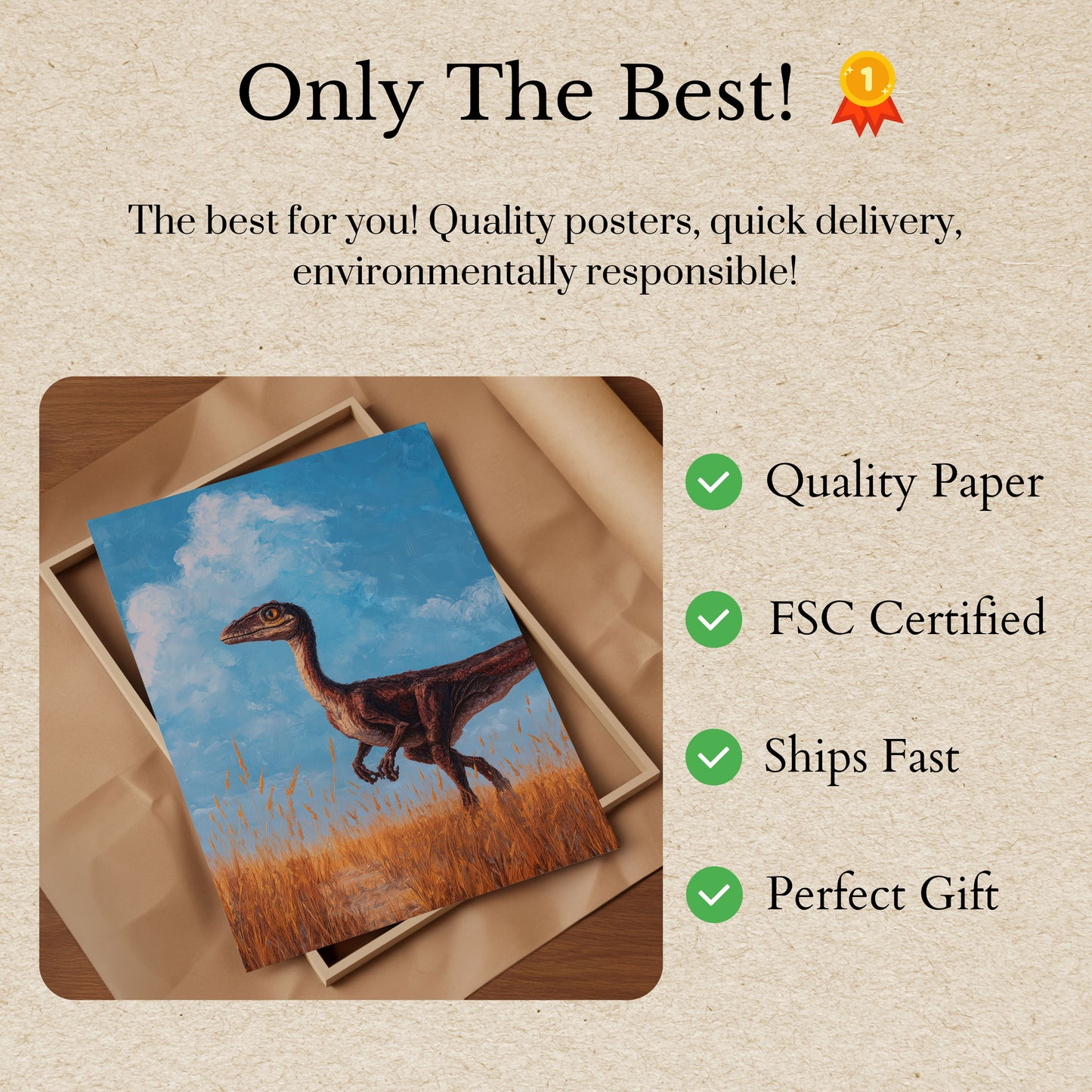 Póster de Velociraptor en un campo de trigo