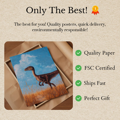 Póster de Velociraptor en un campo de trigo