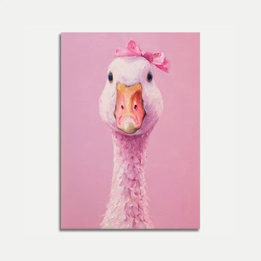 Póster de retrato de ganso con lazo rosa