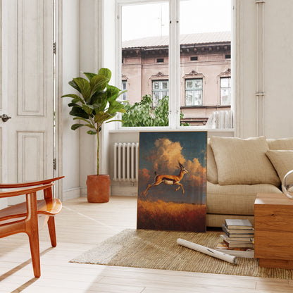 Springende Antilope bei Sonnenuntergang Poster
