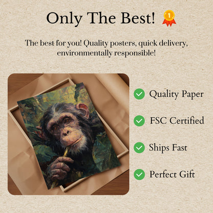 Thoughtful Chimp with Pipe Poster