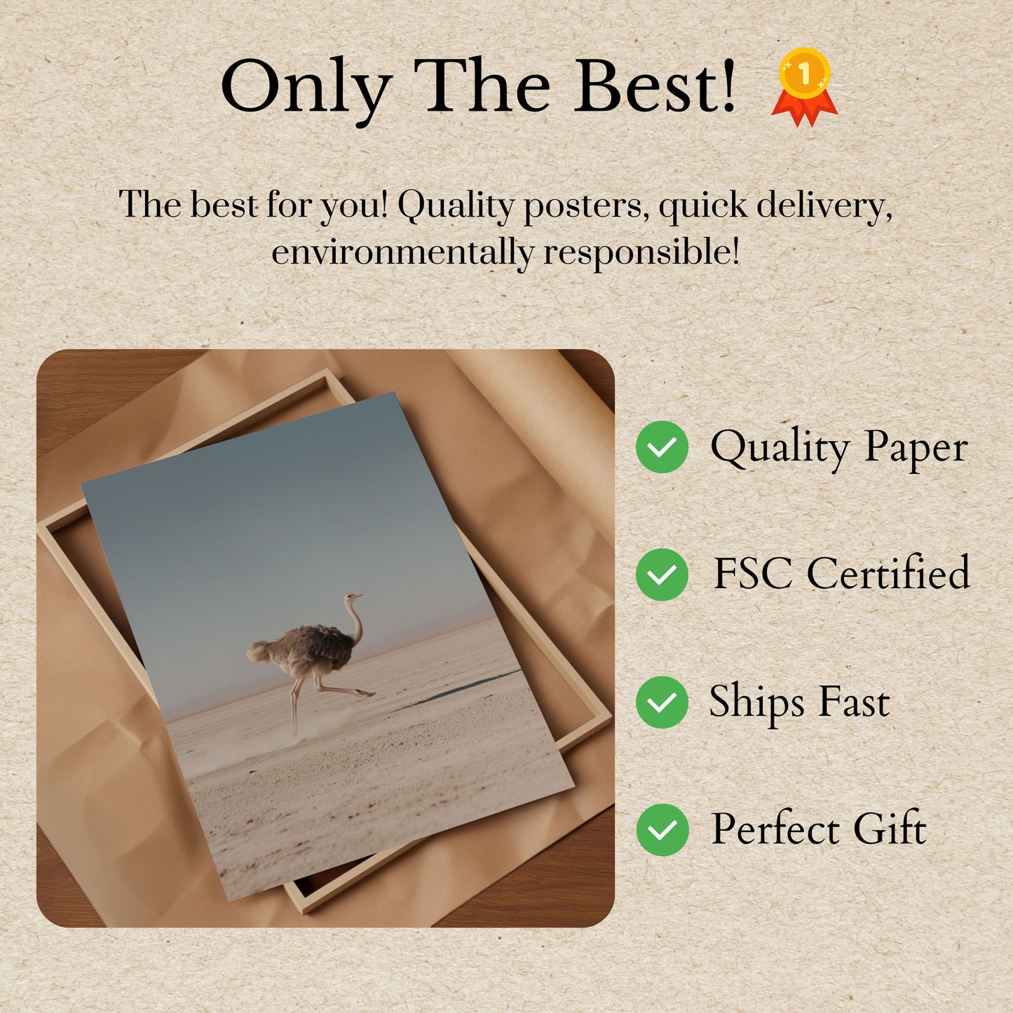 Sprinting Ostrich Desert Poster