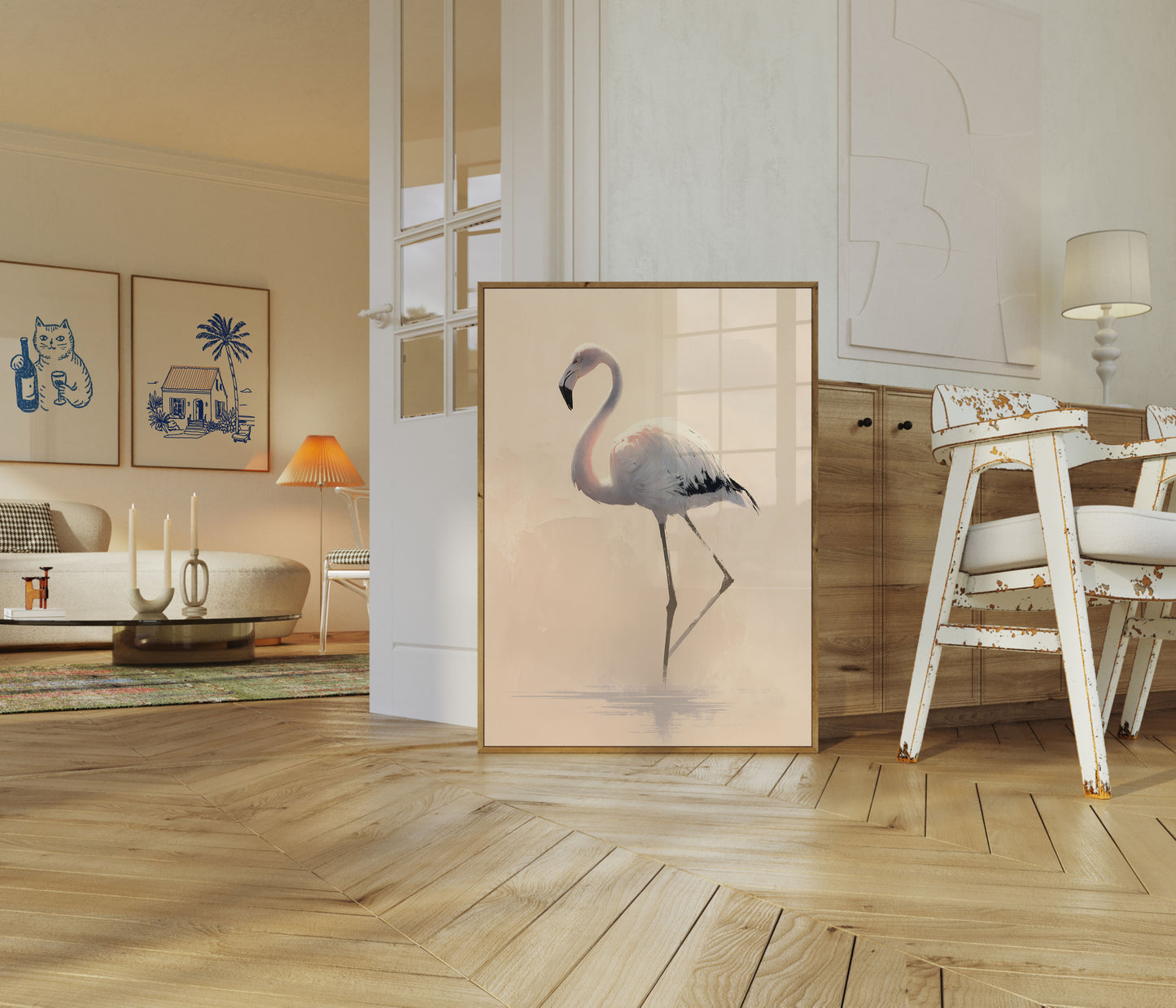 Elegant Flamingo in Mist Poster