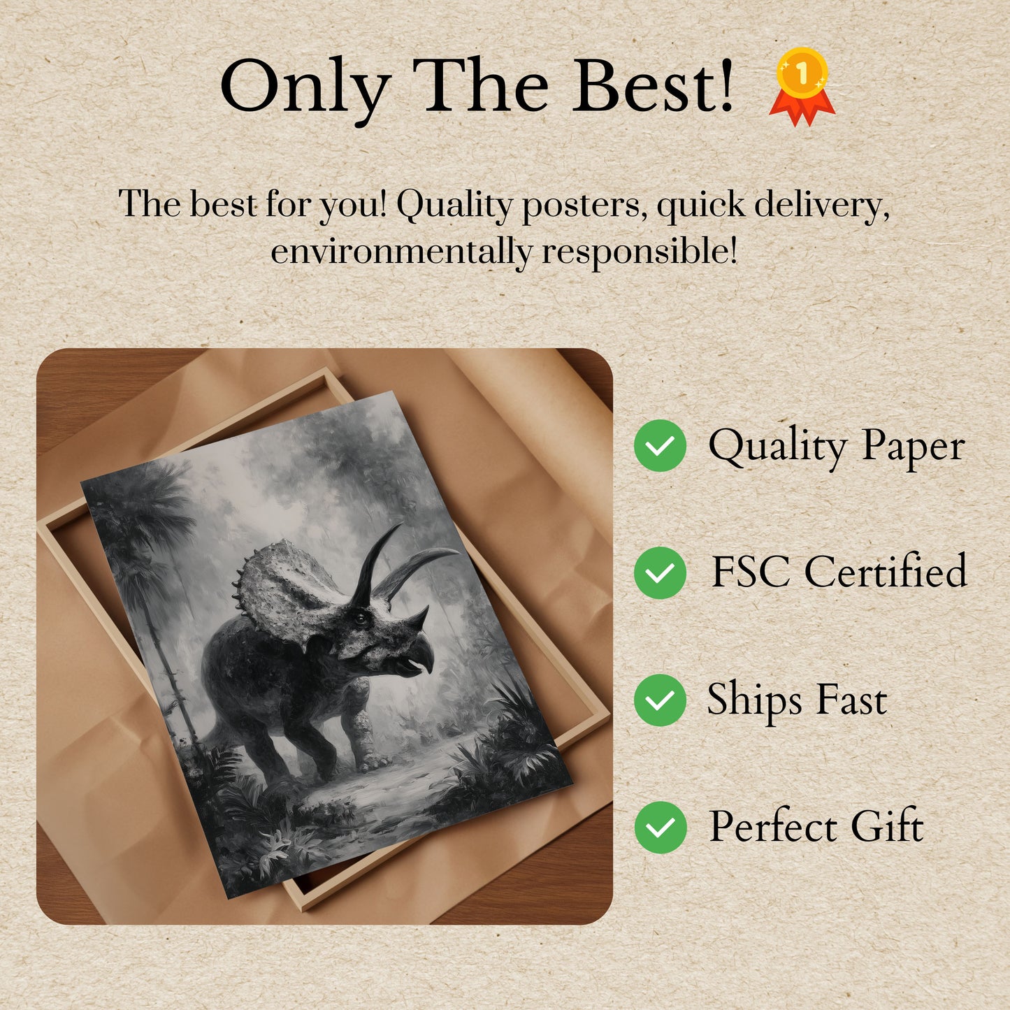 Póster de paisaje de triceratops primordial