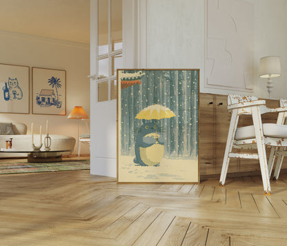 Cat with Yellow Umbrella Poster