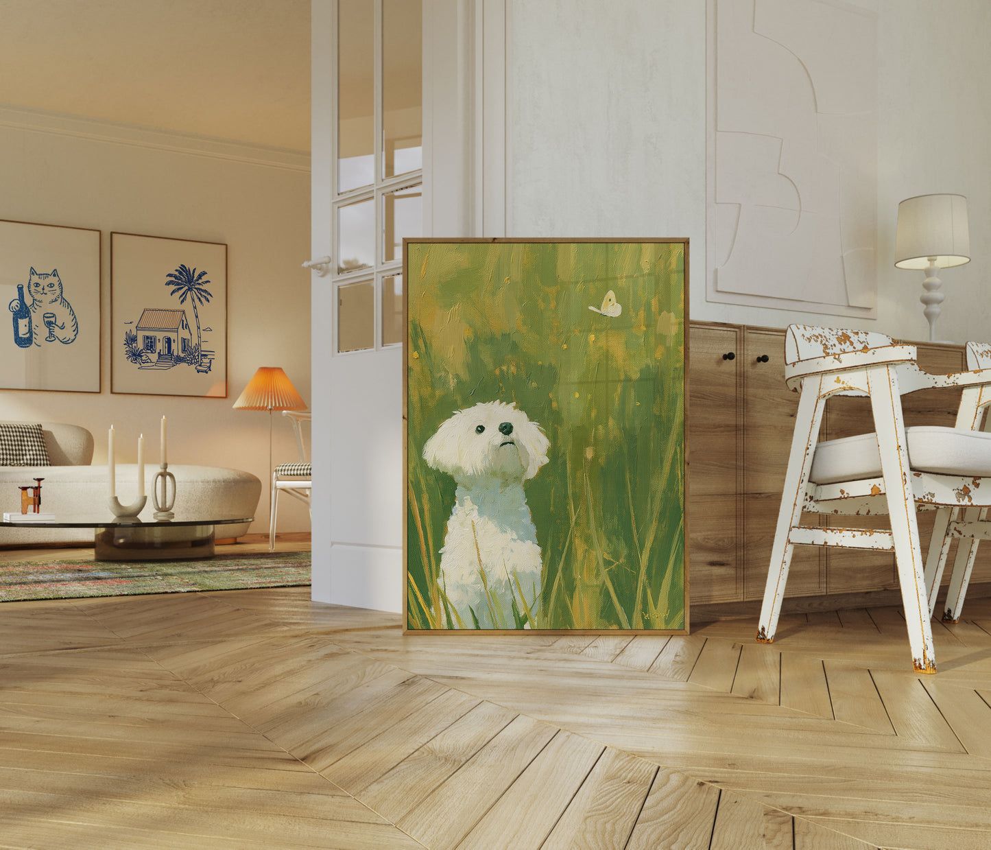 White Dog in Grass Field Poster