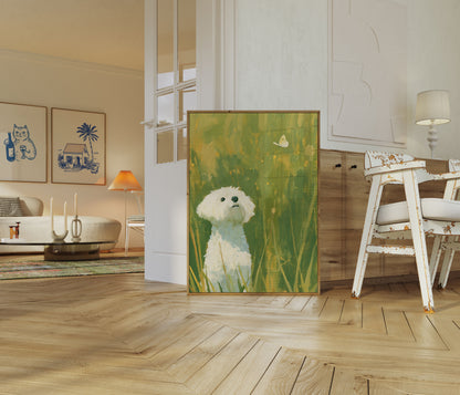 White Dog in Grass Field Poster