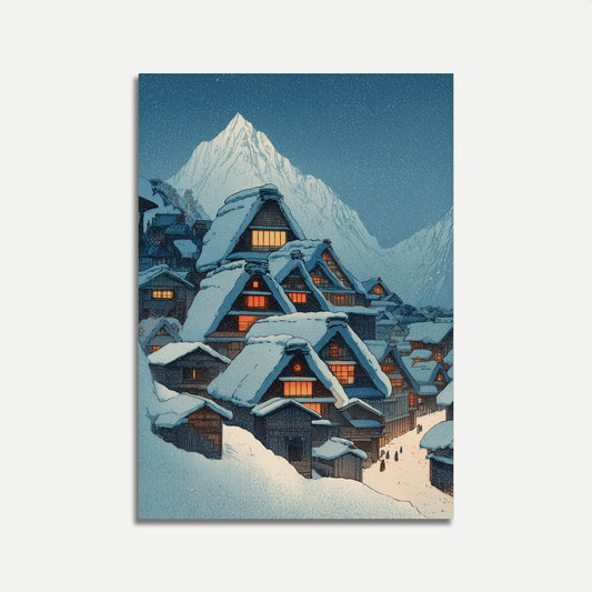 Snow-Covered Mountain Village Poster