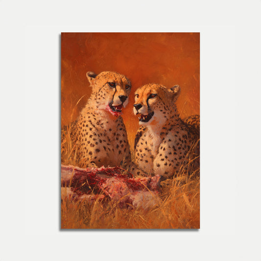 Pôster de Guepardos Compartilhando uma Presa