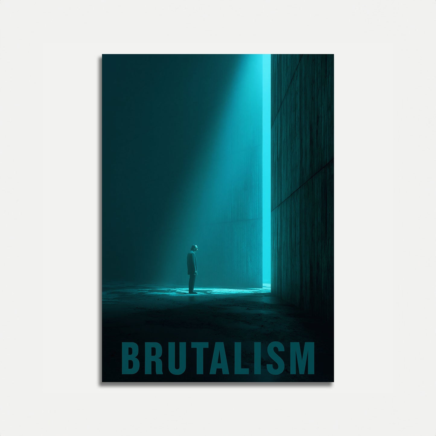 Brutalistický plakát s osamělou postavou