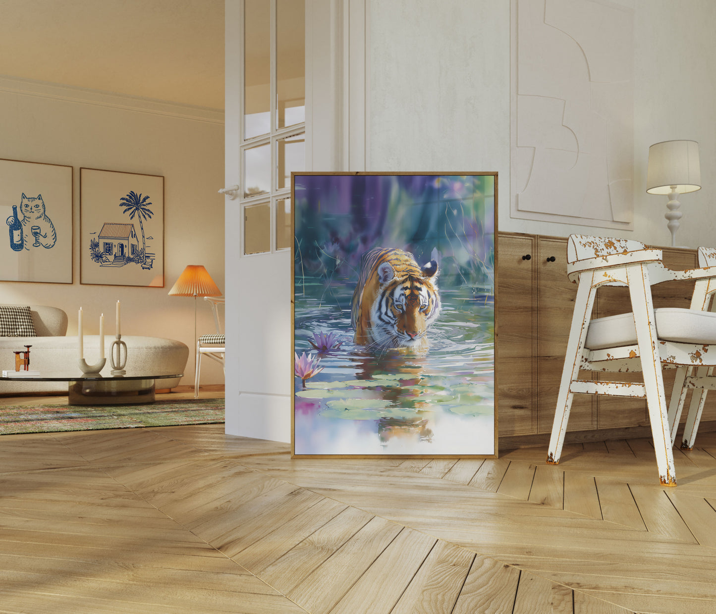 Serene Tiger Water Lilies Poster