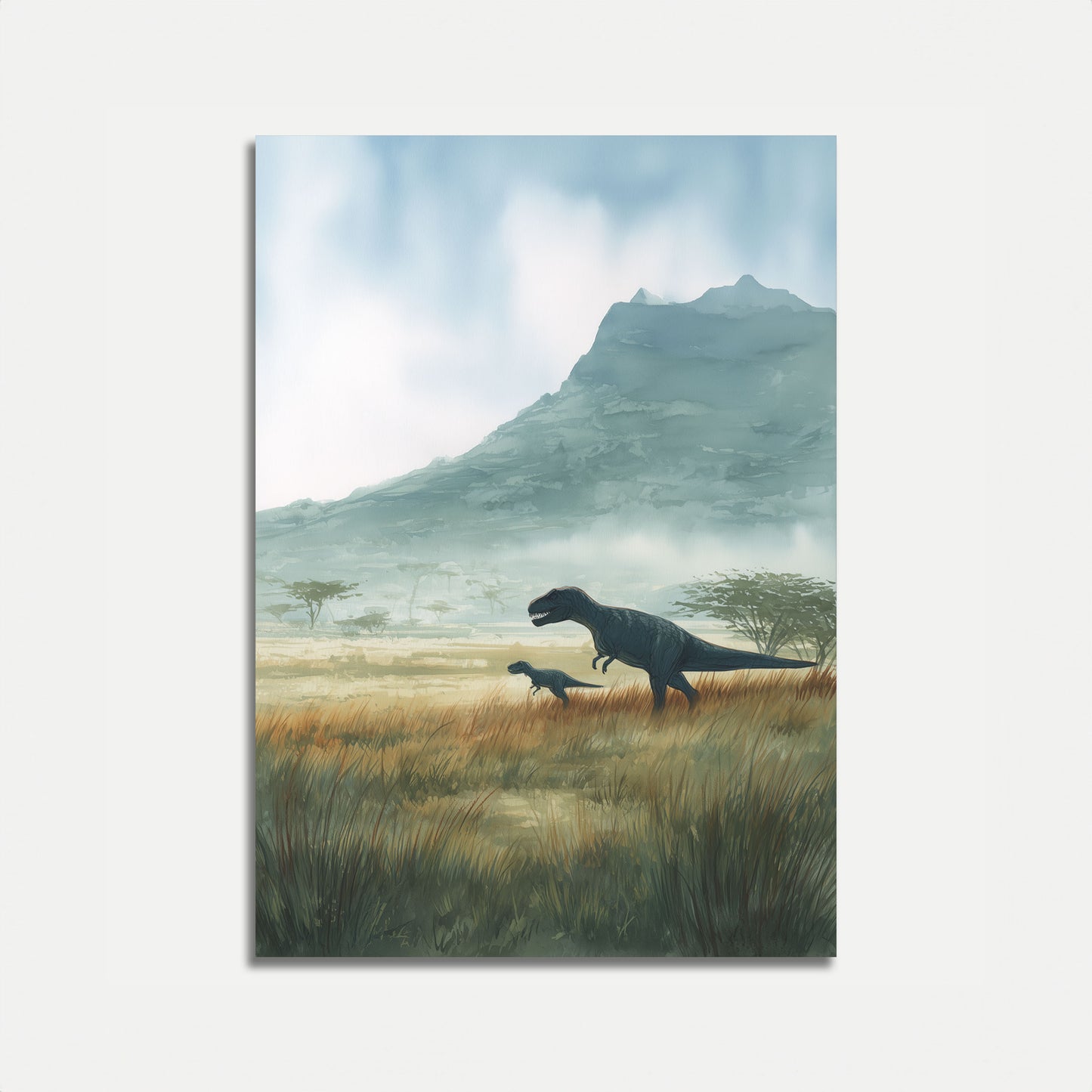 Póster de dinosaurios de praderas prehistóricas