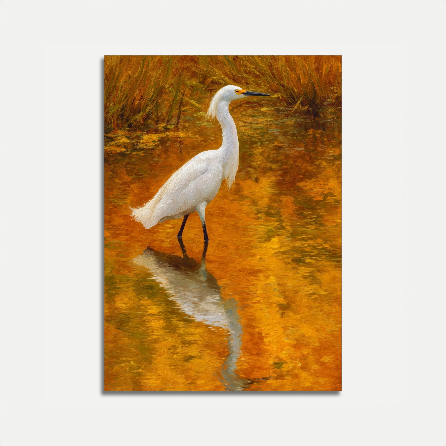 White Heron in Golden Waters Poster