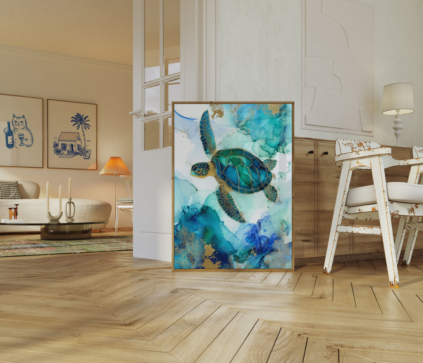 Ocean Turtle Watercolor Art Poster