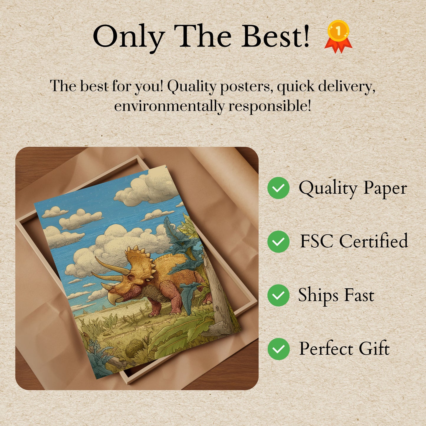 Golden Triceratops Prehistoric Landscape Poster