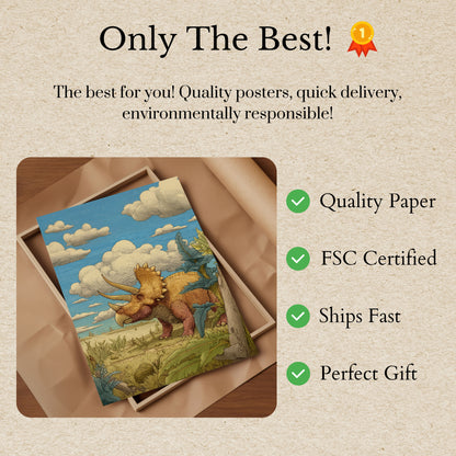 Golden Triceratops Prehistoric Landscape Poster