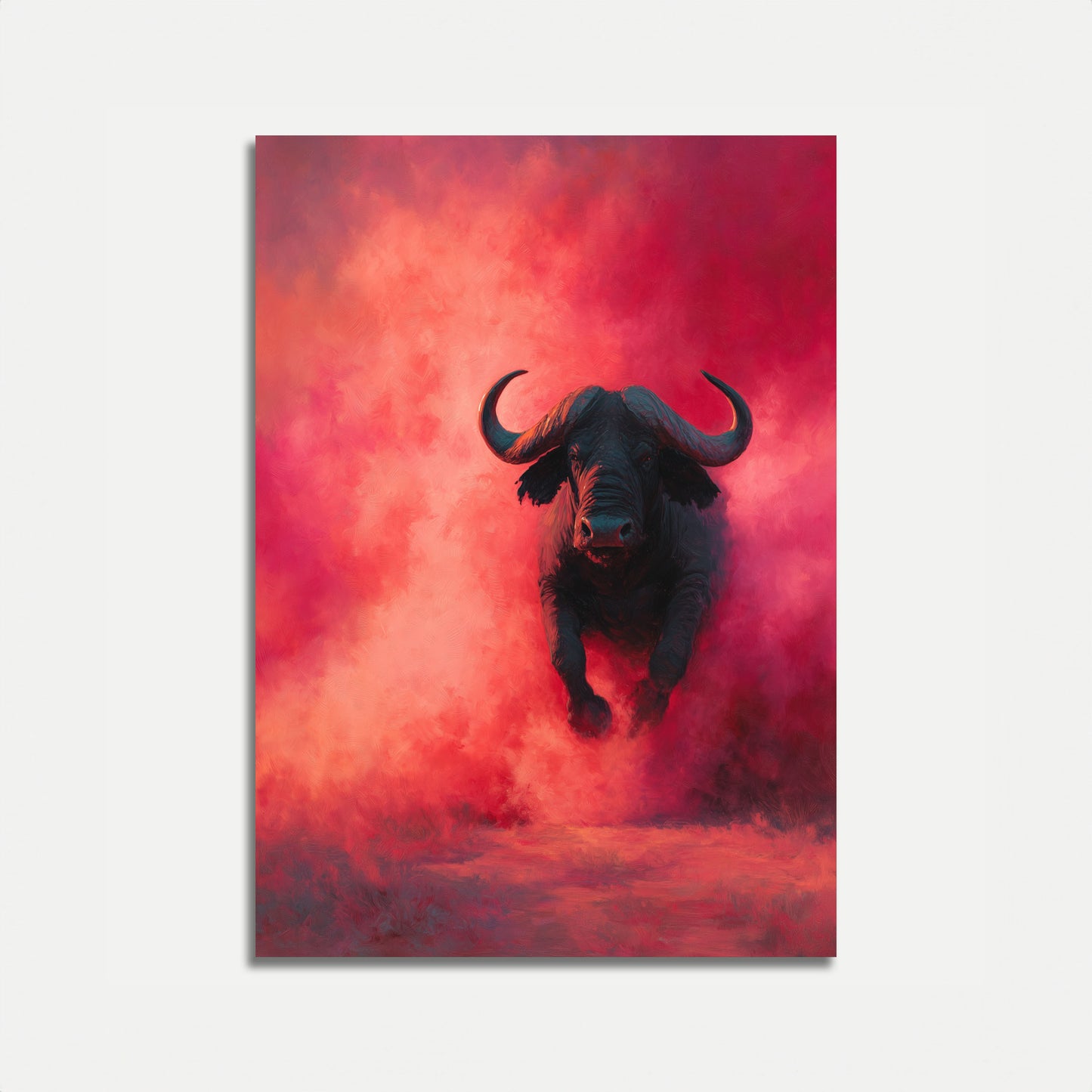 Affiche Charging Bull dans le Brouillard Rouge