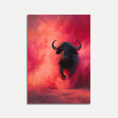 Affiche Charging Bull dans le Brouillard Rouge