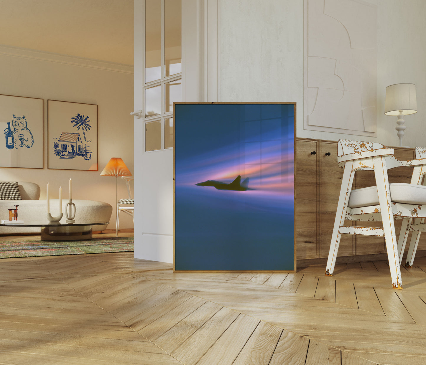 Affiche Ciel Couché du Soleil Avion de Chasse