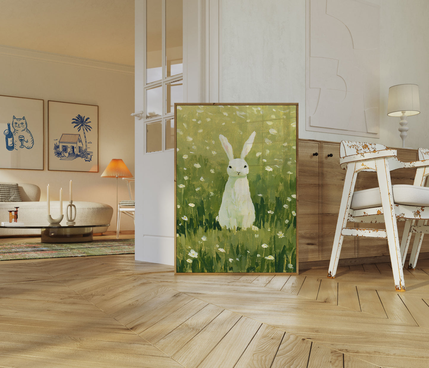 White Rabbit in Daisy Field Poster