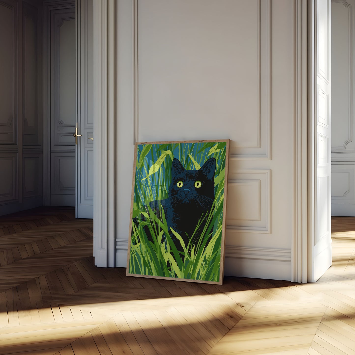 Black Cat in Tall Grass Poster