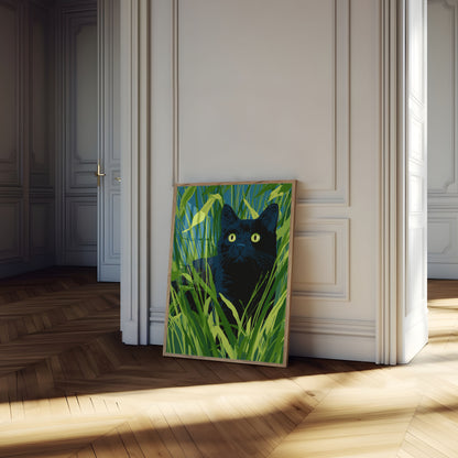 Black Cat in Tall Grass Poster