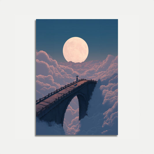 Moonlit Clouds Bridge Poster
