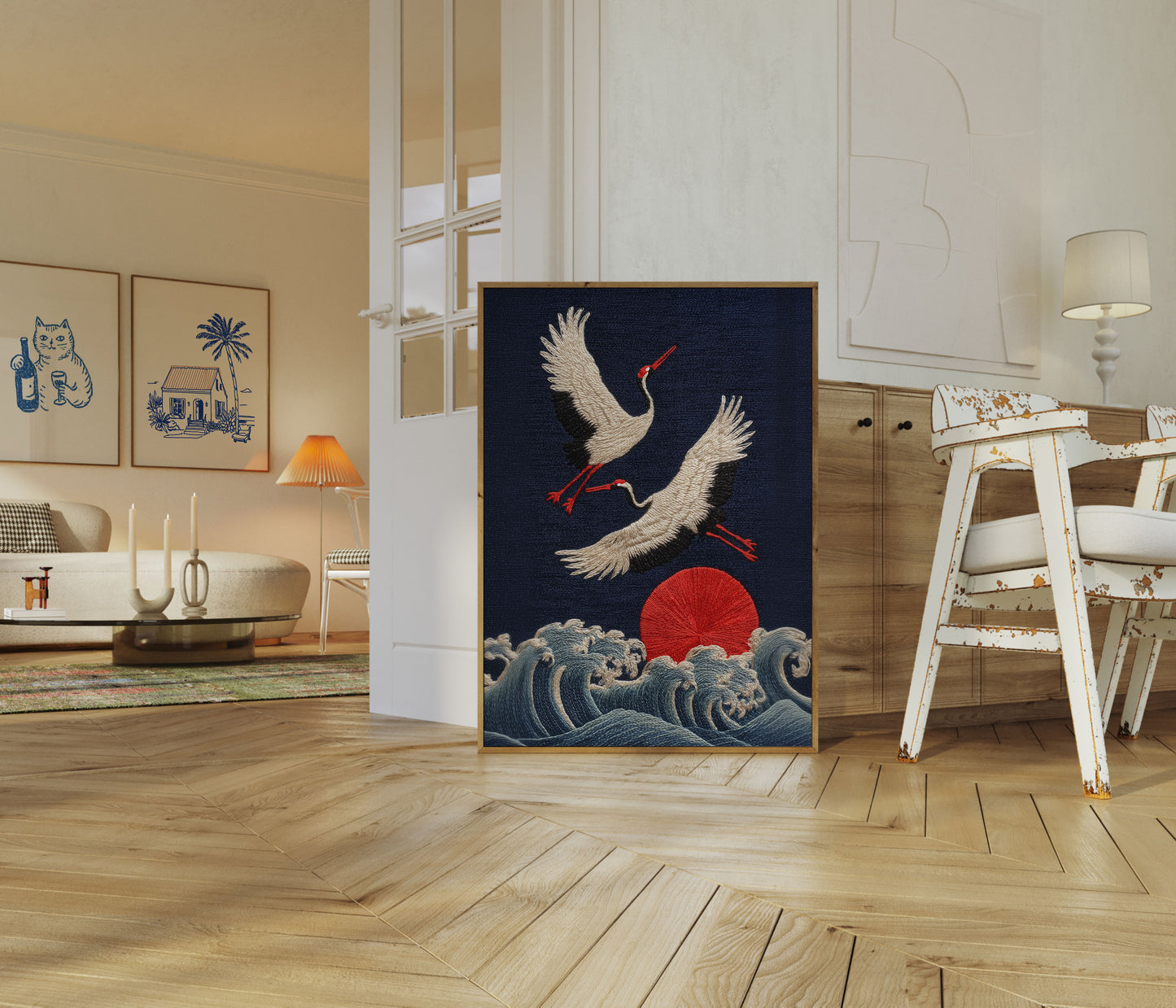 Affiche Grues au Coucher du Soleil