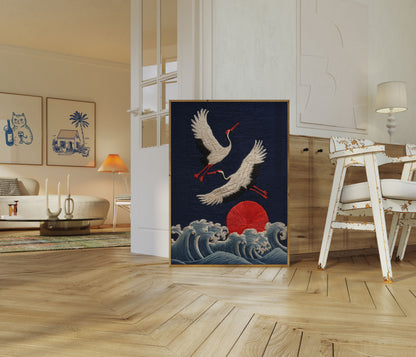 Affiche Grues au Coucher du Soleil