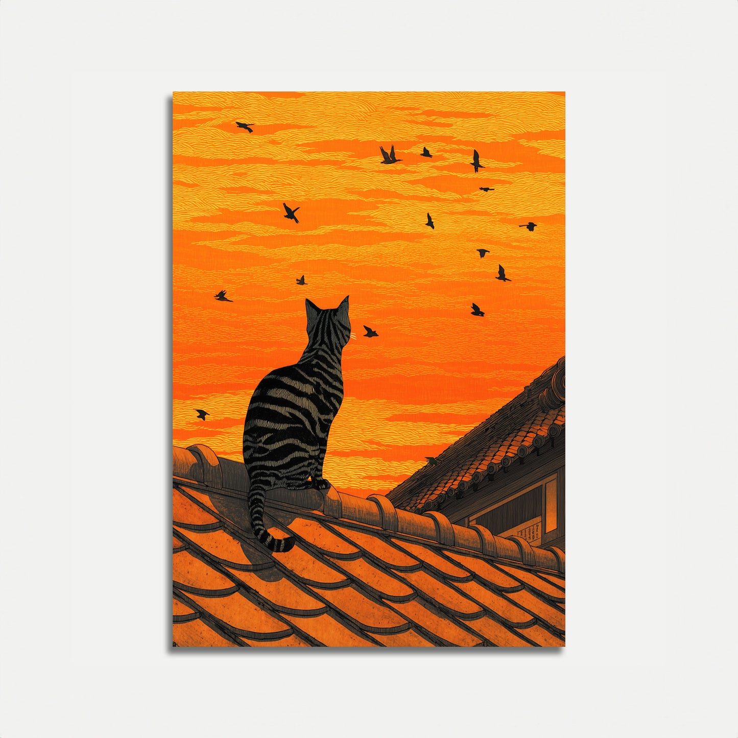 Tabby Kat Tagkant Solnedgang Plakat