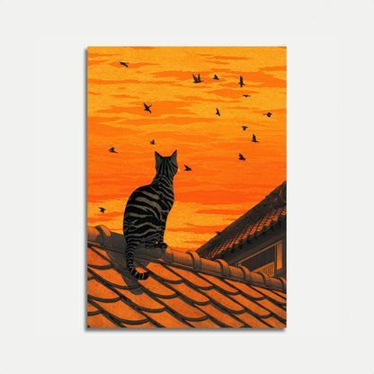 Tabby Kat Tagkant Solnedgang Plakat