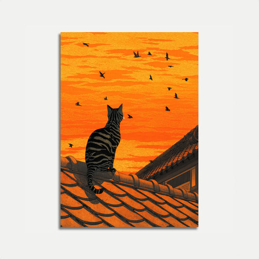 Tabby Kat Tagkant Solnedgang Plakat