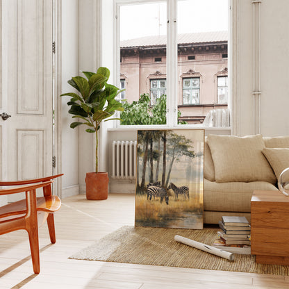 Póster de cebra de la sabana brumosa