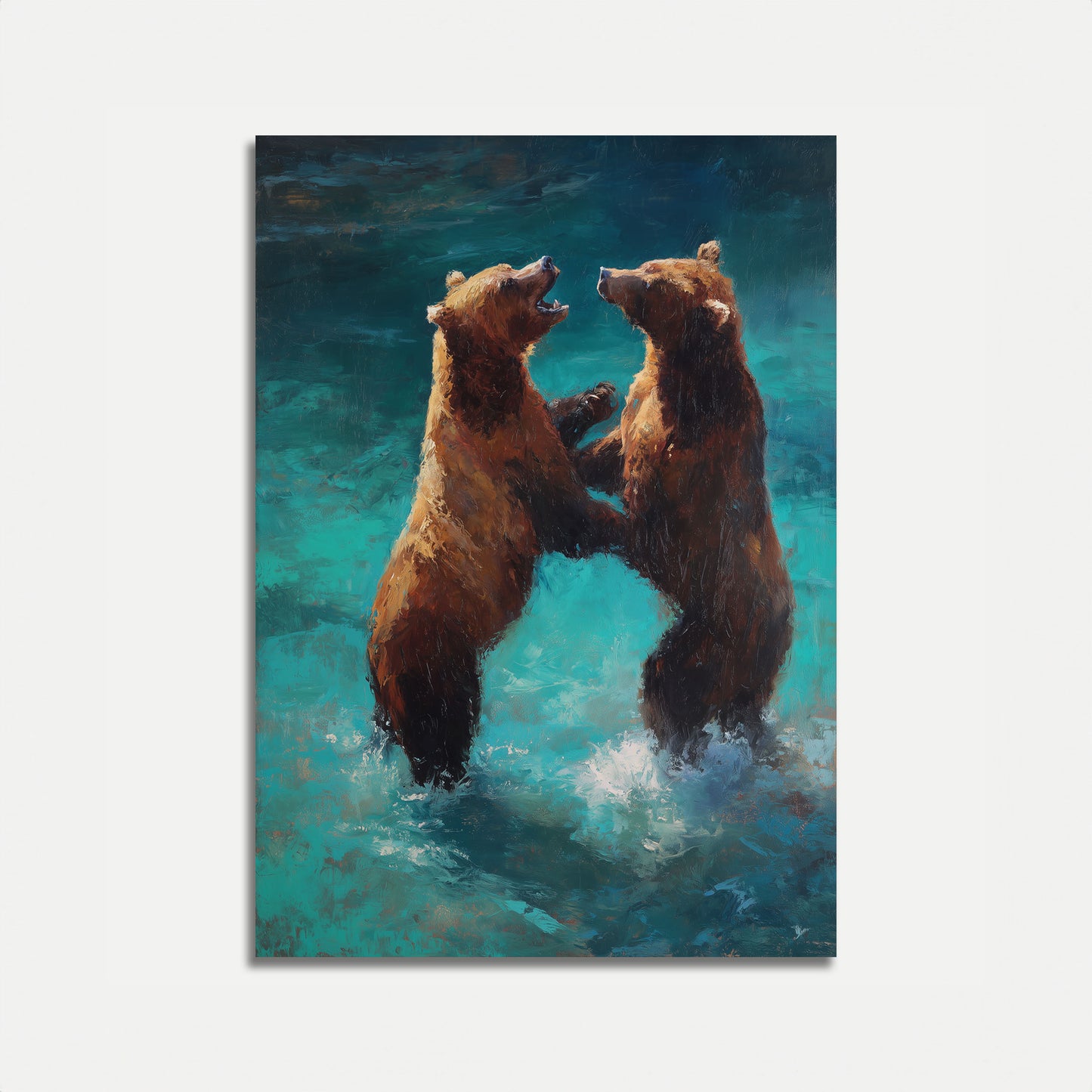 Affiche Ours Jouant dans l'Eau Turquoise