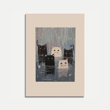 Rainy Cats in Puddles Poster