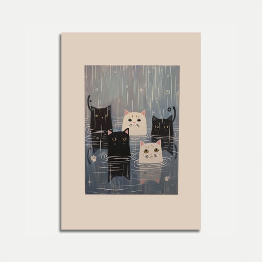 Rainy Cats in Puddles Poster