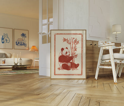 Rustic Panda Bamboo Poster