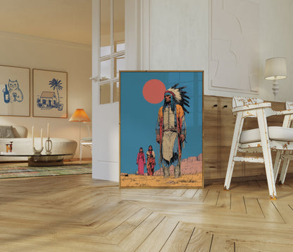 Native American Plains Sunset Poster