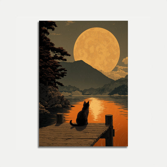 Kat der stirrer på stor måneplakat