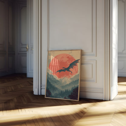 Dragon's Crimson Sky Poster